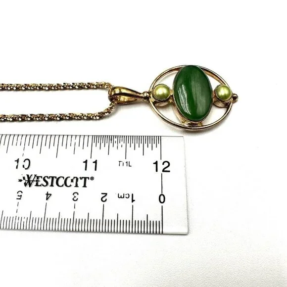 SAJEN Green Gemstone & Green Pearl Pendant Sterling Silver 22 In Chain Necklace - Picture 4 of 5